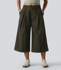 Pantalon léopard casual court taille mi-haute avec poches