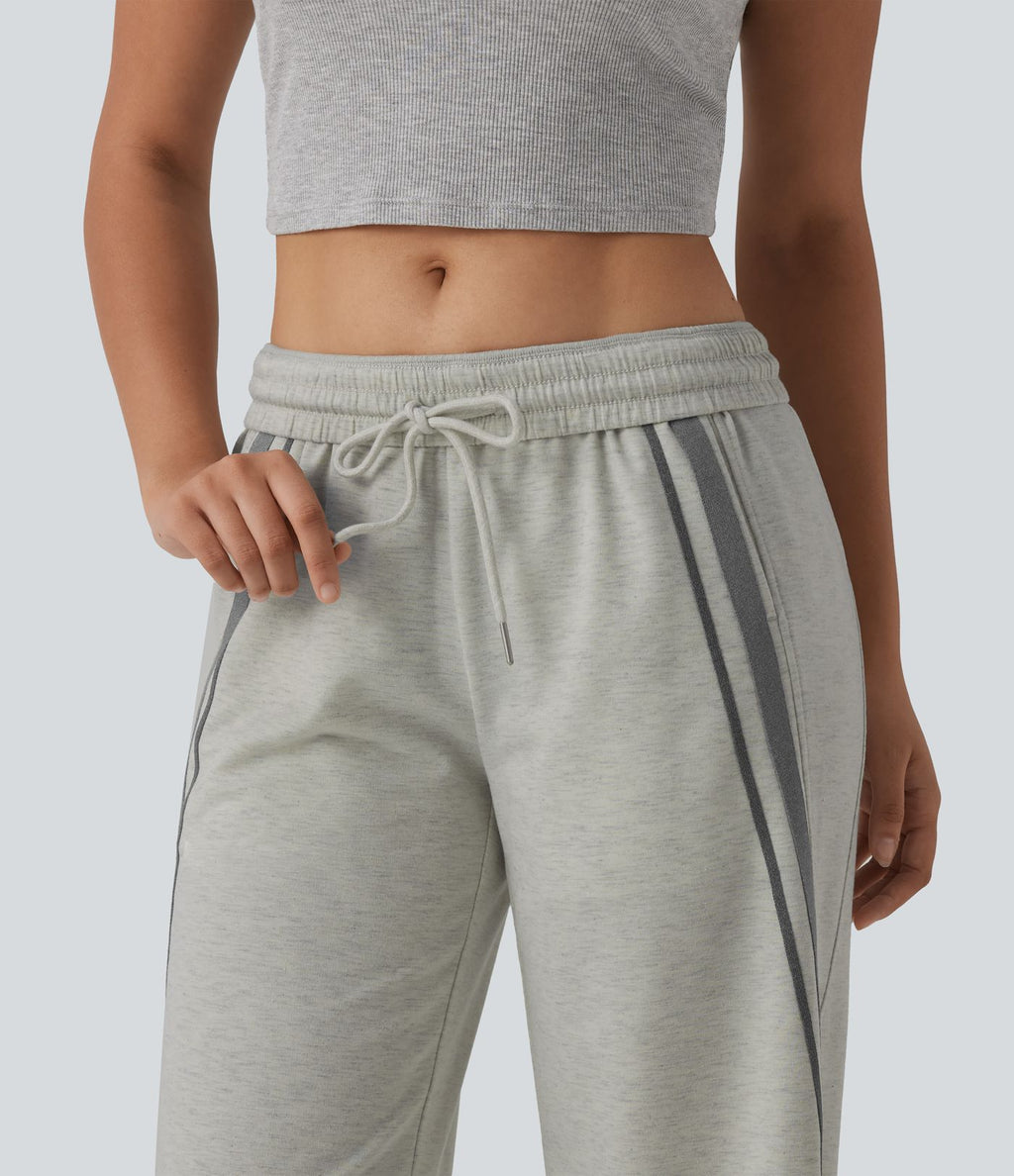 Jogging large décontracté color block taille mi-haute avec cordon de serrage intérieur et poches