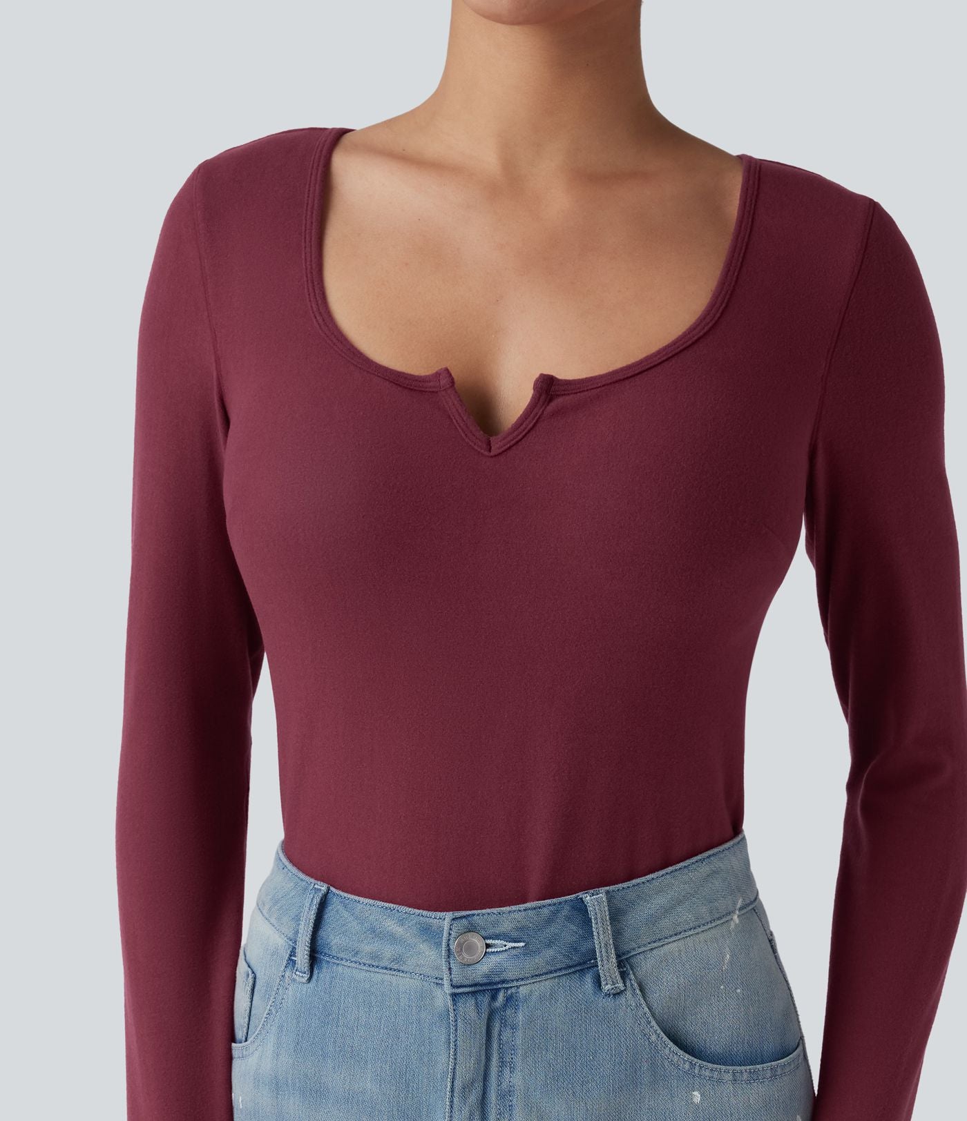 Top casual chaud push-up avec bonnets moulés, col cranté et manches longues - Bonnet A/B