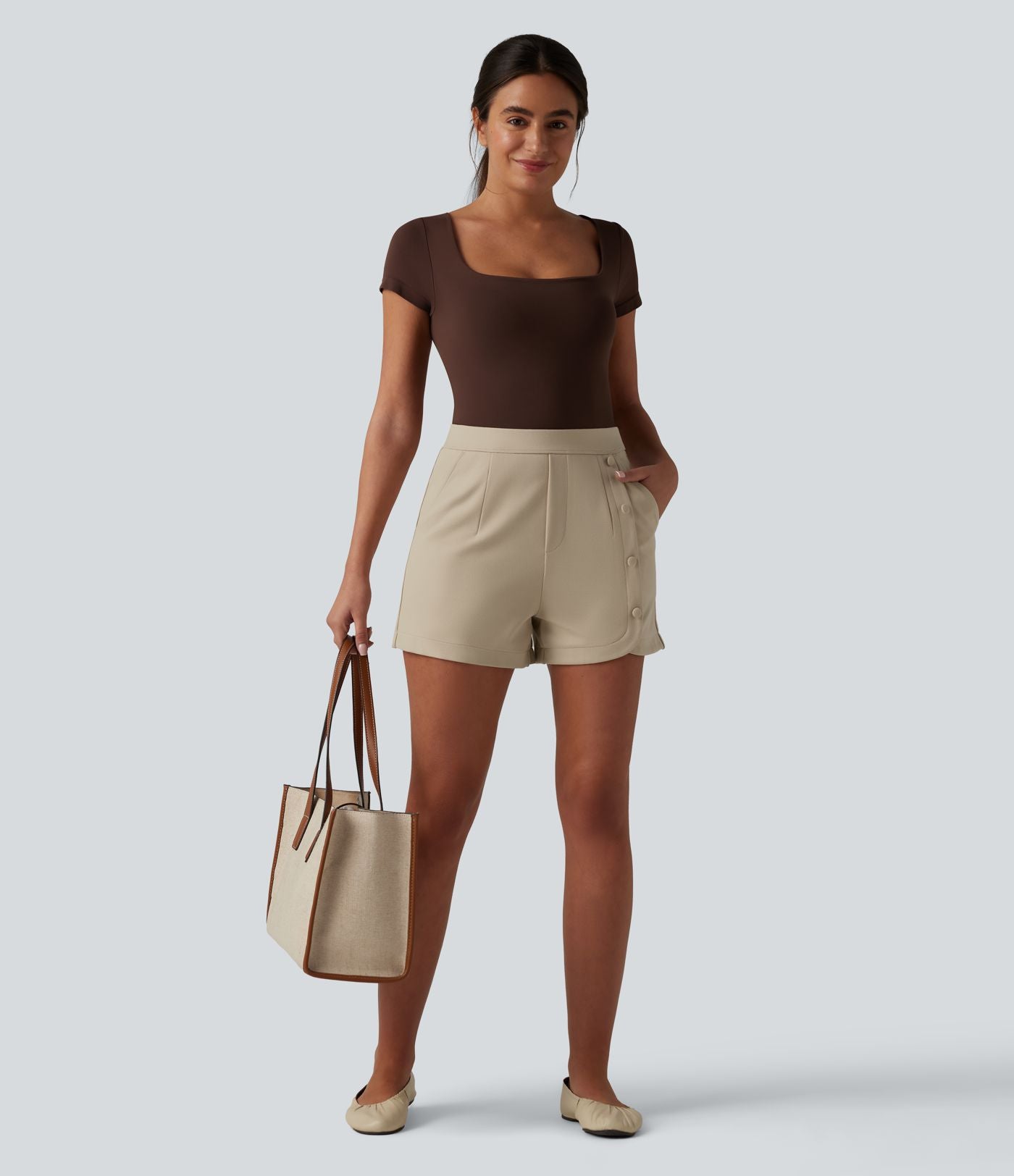 Short tailleur taille haute 7,5 cm avec poches