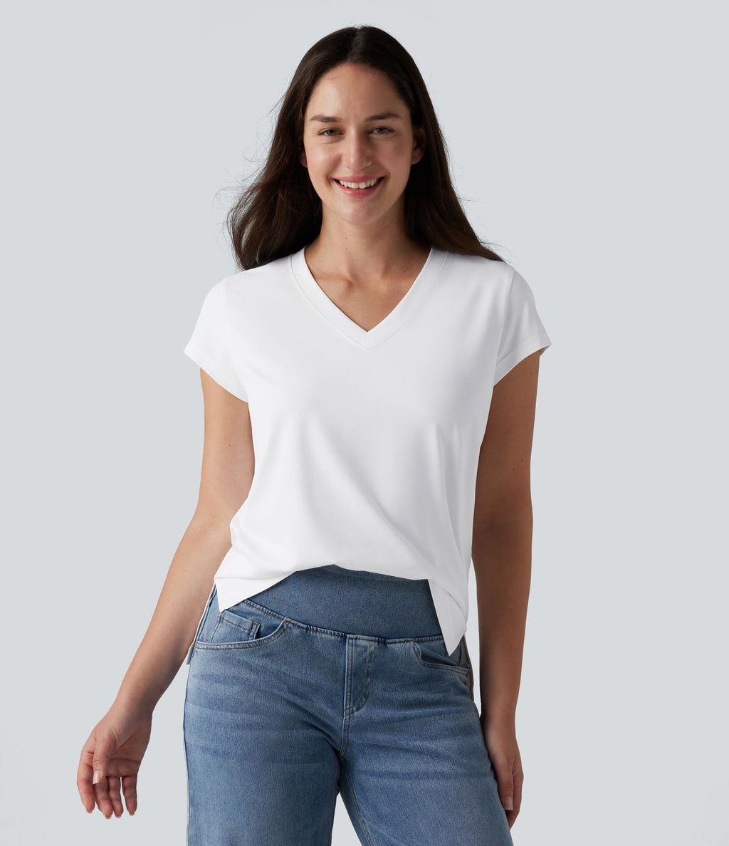 T-shirt casual col V manches courtes