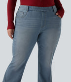 Jean décontracté grande taille évasé taille haute Halara Flex™ effet délavé avec multiples poches