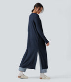 Manteau long décontracté maille côtelée manches longues avec fente