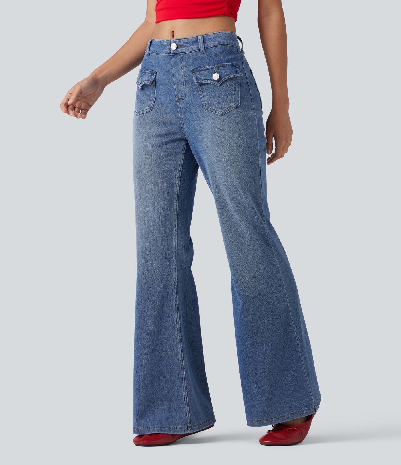 Jean évasé Halara Flex™ décontracté, taille moyenne, à poches