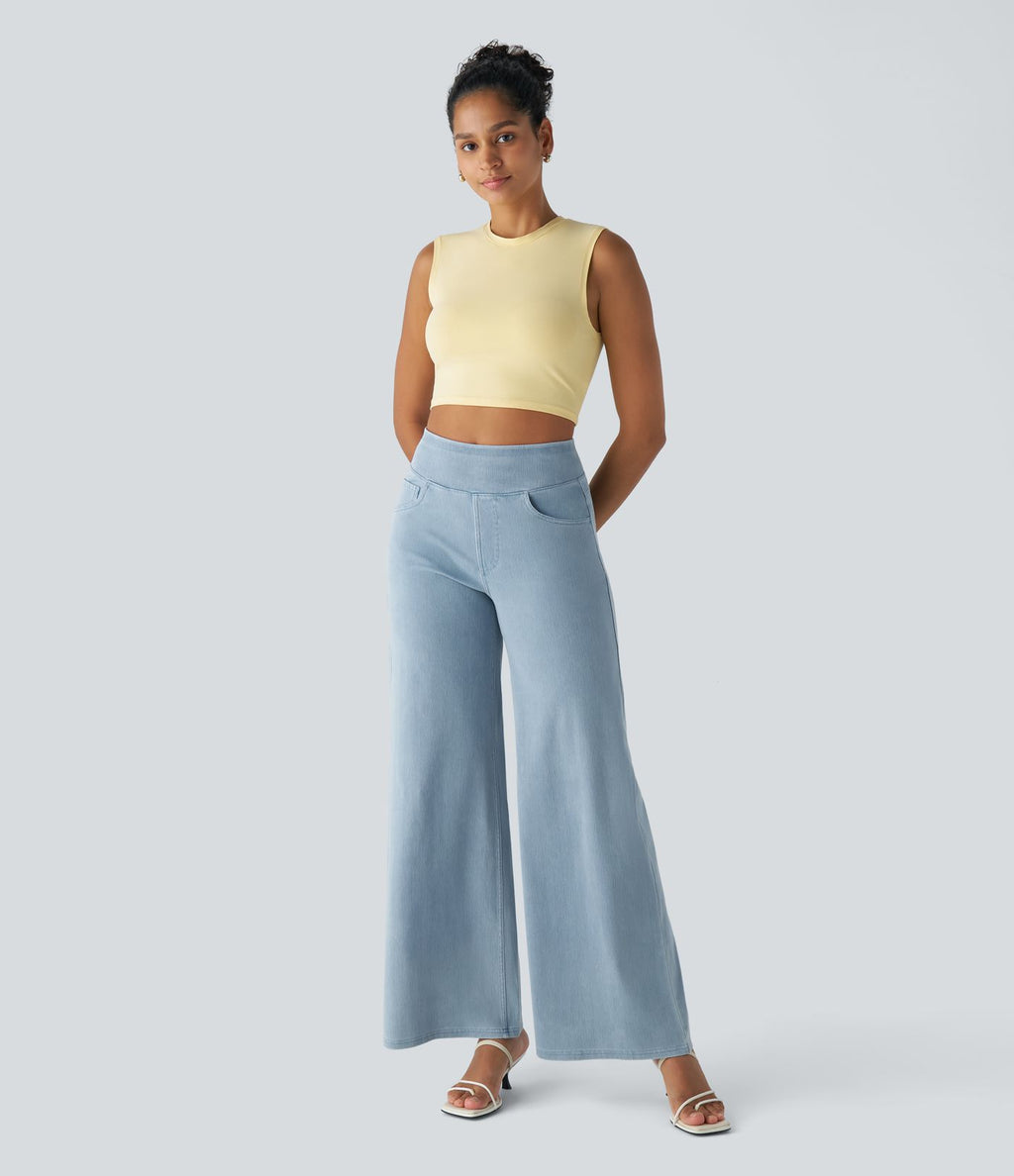 Halara Flex™ Jean Large Travail à Taille Haute Poches Multiples et Tricot Extensible