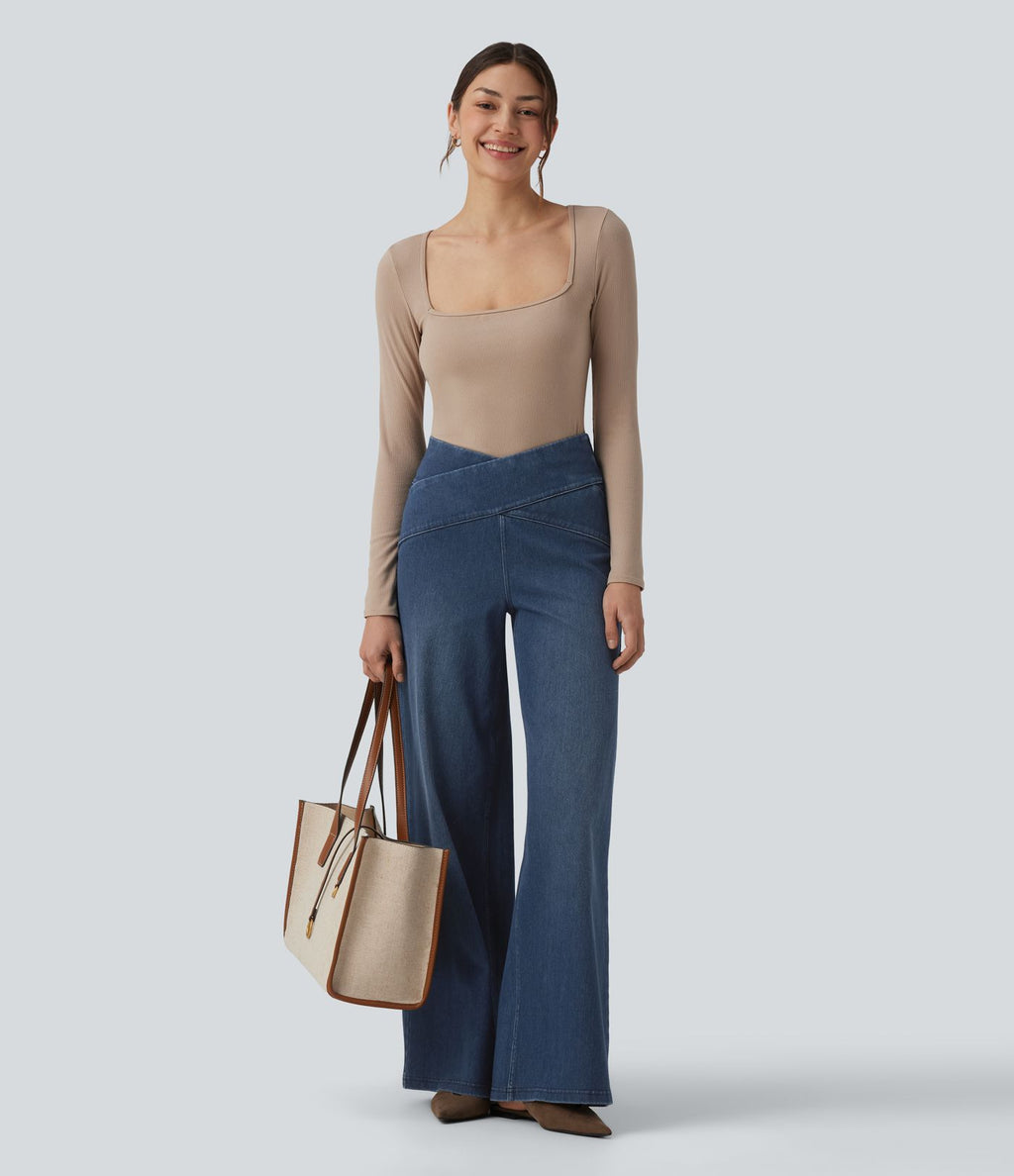 Halara Flex™ Jean large taille haute croisée ventre plat avec poches