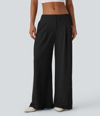 Pantalon décontracté taille basse à jambes larges en tissu gaufré avec poches latérales