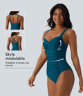 Maillot de bain une pièce gainant push-up col Queen Anne bretelles ajustables torsadé froncé