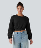 Sweat-shirt décontracté SpacerTek™ court, manches longues, col rond avec nœud dans le dos