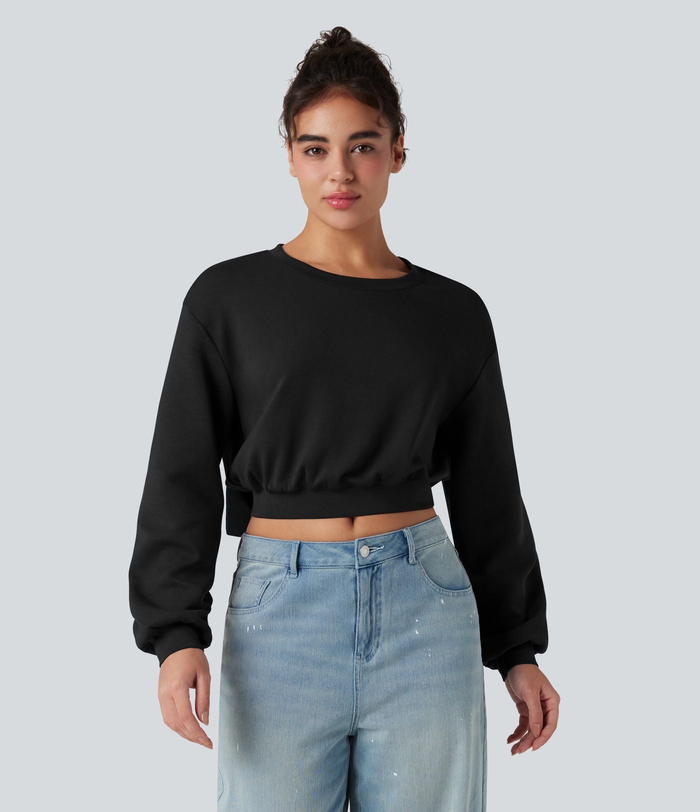 Sweat-shirt décontracté SpacerTek™ court, manches longues, col rond avec nœud dans le dos