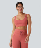Brassière de sport yoga soutien léger col U à découpes rayé bonnets A-C