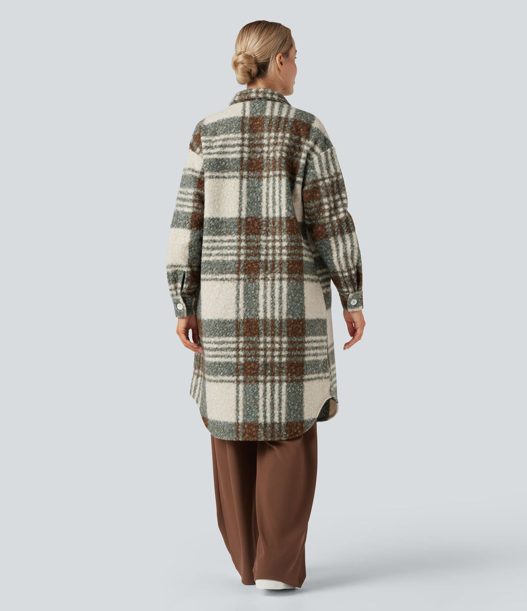Veste sherpa longue manches longues carreaux avec poches