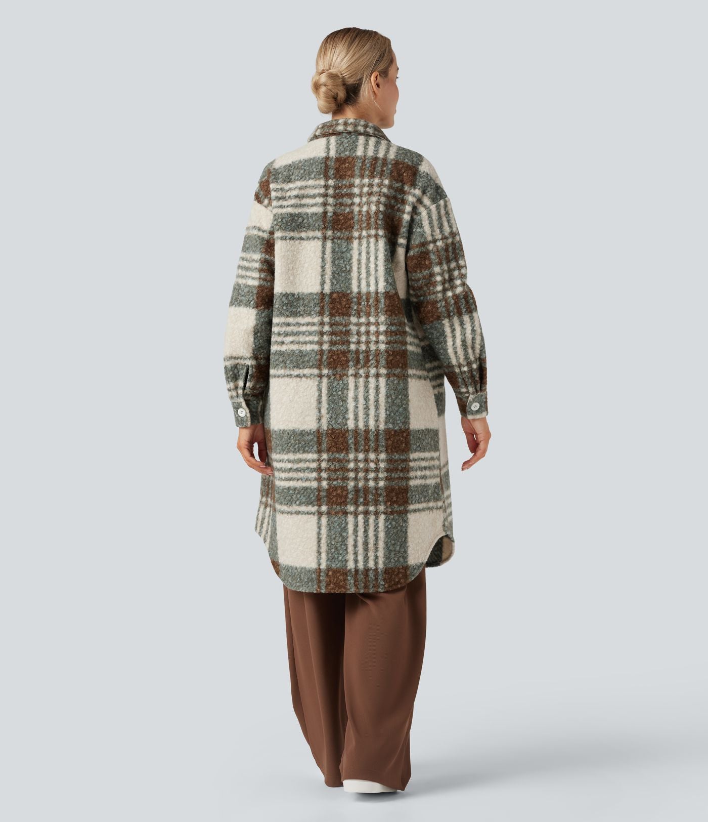Veste sherpa longue manches longues carreaux avec poches