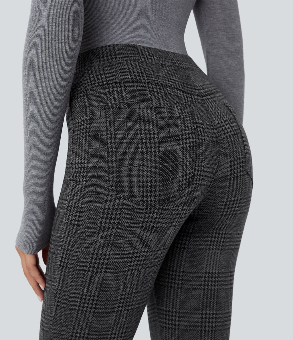 Halara Flex™ Pantalon skinny tailleur taille haute à motif pied-de-poule avec poches arrière