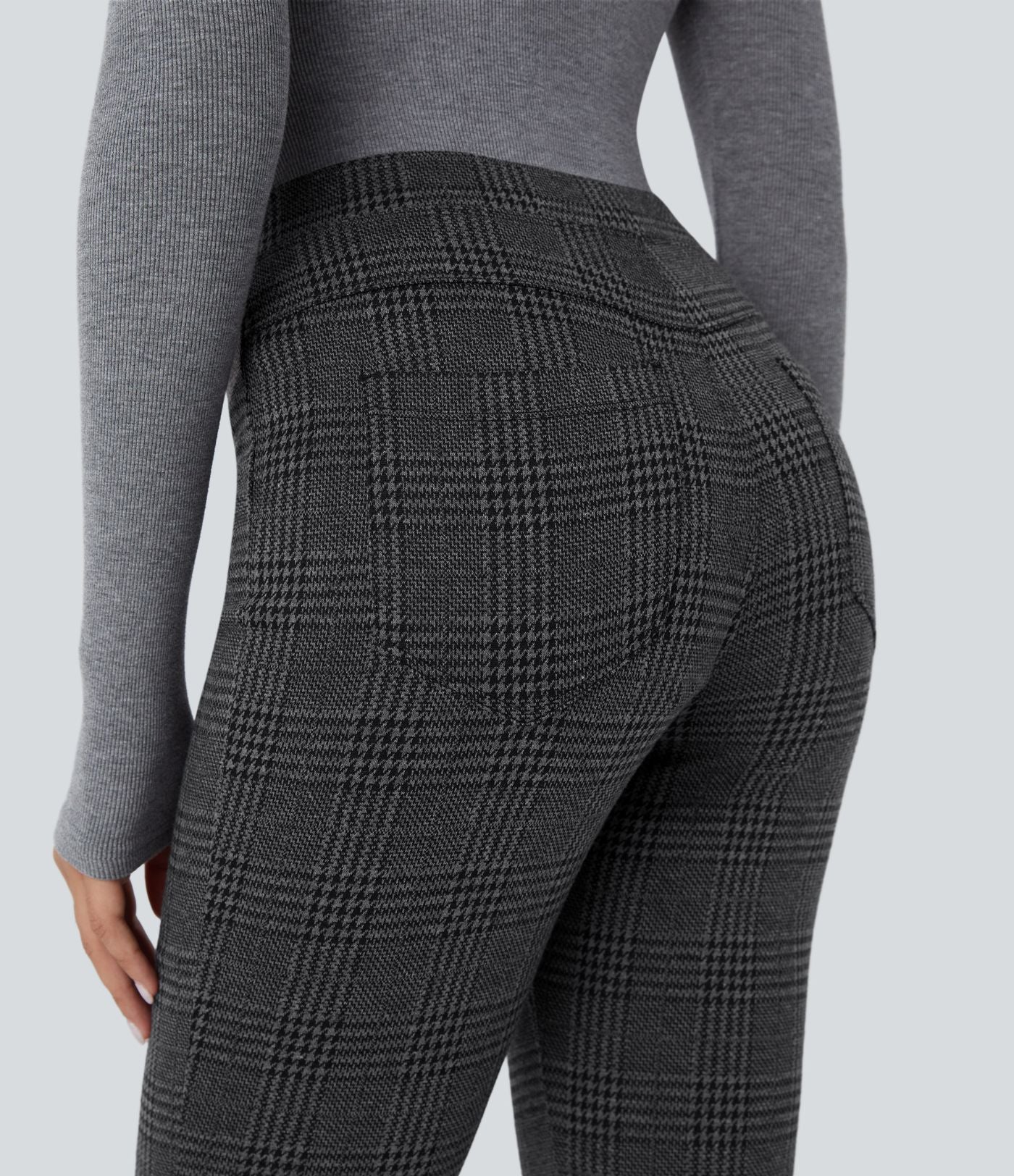 Halara Flex™ Pantalon skinny tailleur taille haute à motif pied-de-poule avec poches arrière