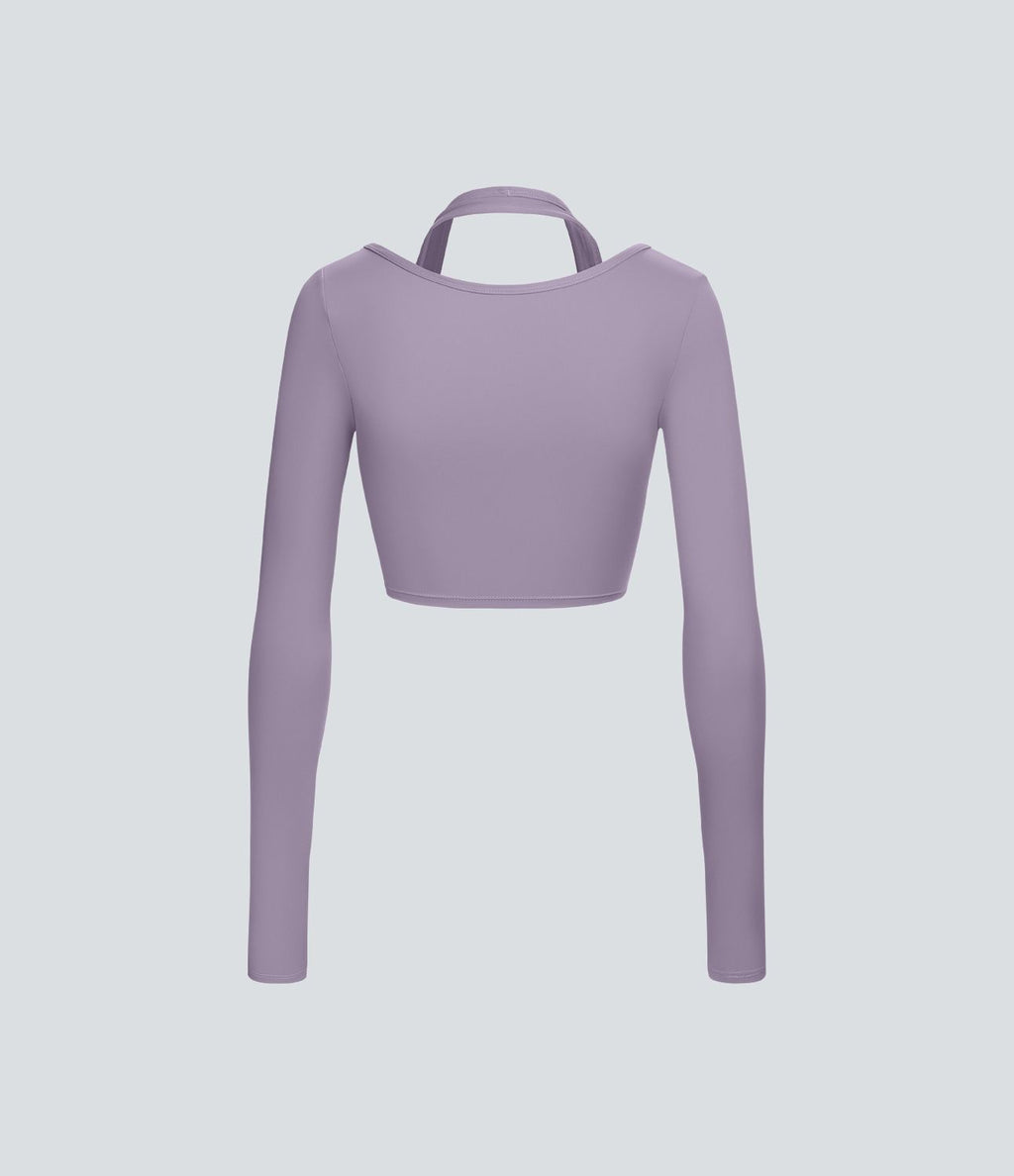 Softlyzero™ Plush Top Sport Yoga Manches Longues Trou pour le Pouce Dos Nu Col Halter