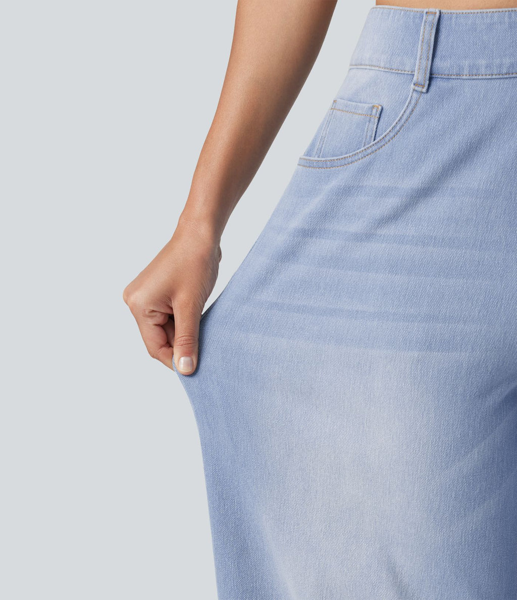 Jean Barrel 7/8 décontracté taille mi-haute avec poches Halara Flex™