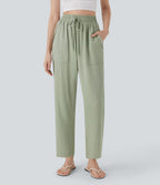 Pantalon décontracté taille haute avec cordon de serrage et poches