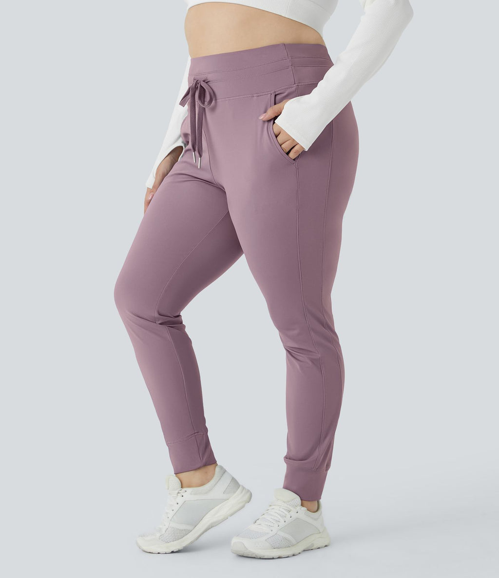 Jogging grande taille SoftlyZero™ Airy taille haute avec cordon de serrage poches latérales longueur complète effet frais InstantCool, protection solaire UPF50+