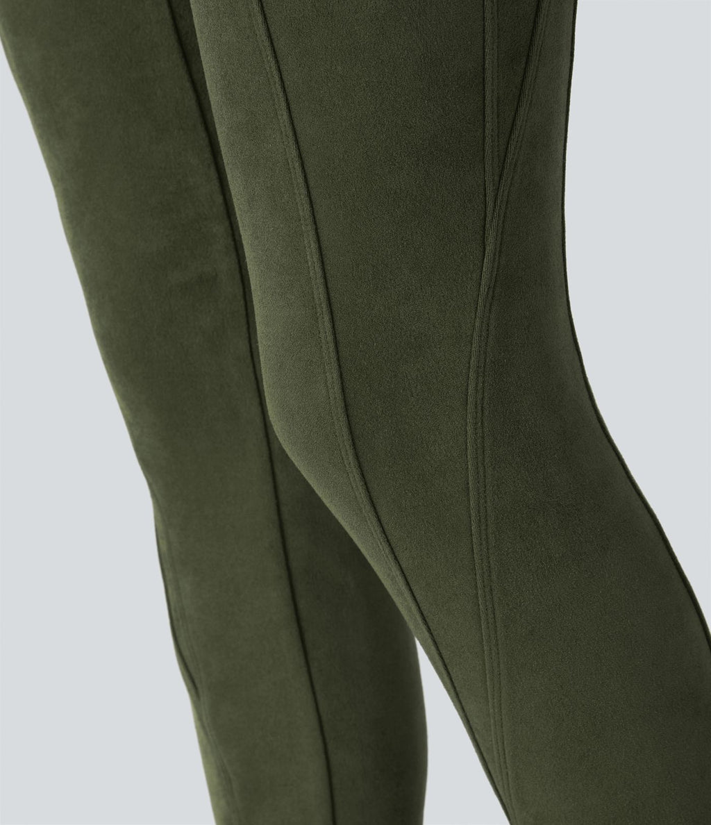 Legging décontracté en suédine taille haute, gainant, avec poches latérales