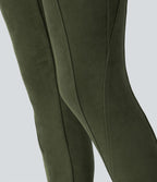 Legging décontracté en suédine taille haute, gainant, avec poches latérales