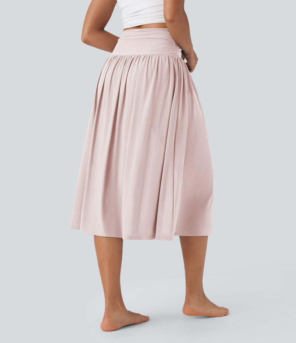 Jupe de danse mi-longue fluide 2-en-1 taille haute, fendue avec poche latérale