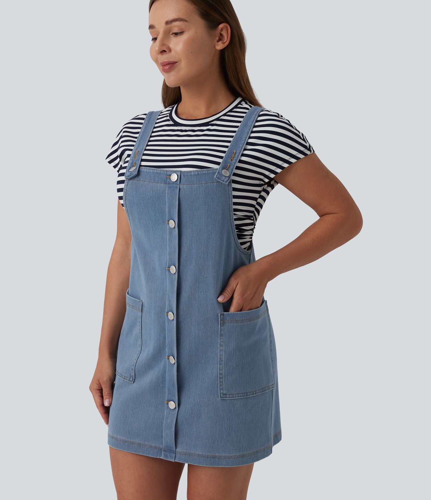 Halara Flex™ Robe courte en denim encolure carrée avec poches