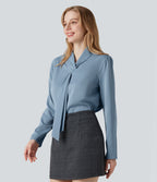 Chemise esprit bureau défroissage facile avec col foulard et manches longues