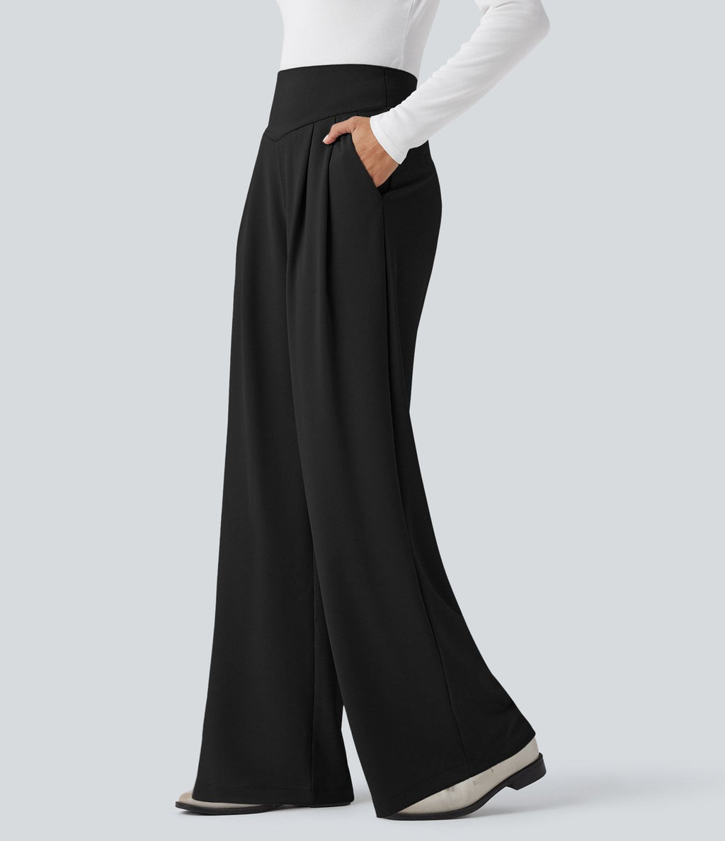 Pantalon de travail droit Halara Flex™ taille haute gainant en crêpe avec poches