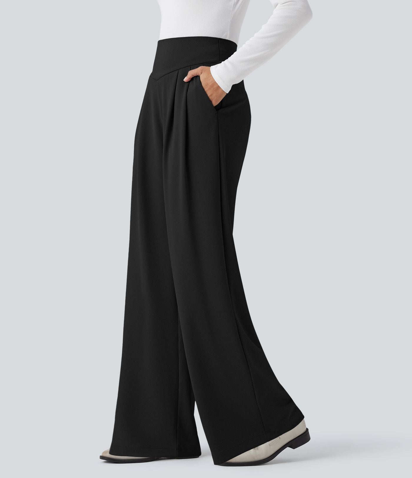Pantalon de travail droit Halara Flex™ taille haute gainant en crêpe avec poches