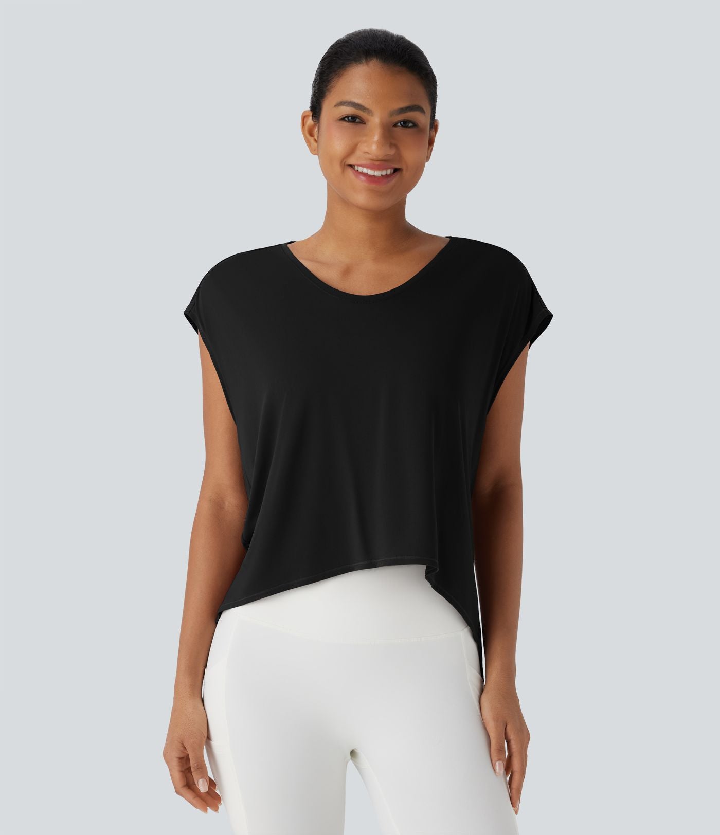 Top de sport running dos nu croisé ourlet asymétrique haut-bas