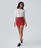 Mini-Jupe Casual en Velours Côtelé 2 en 1 Fermeture Éclair Invisible Taille Haute