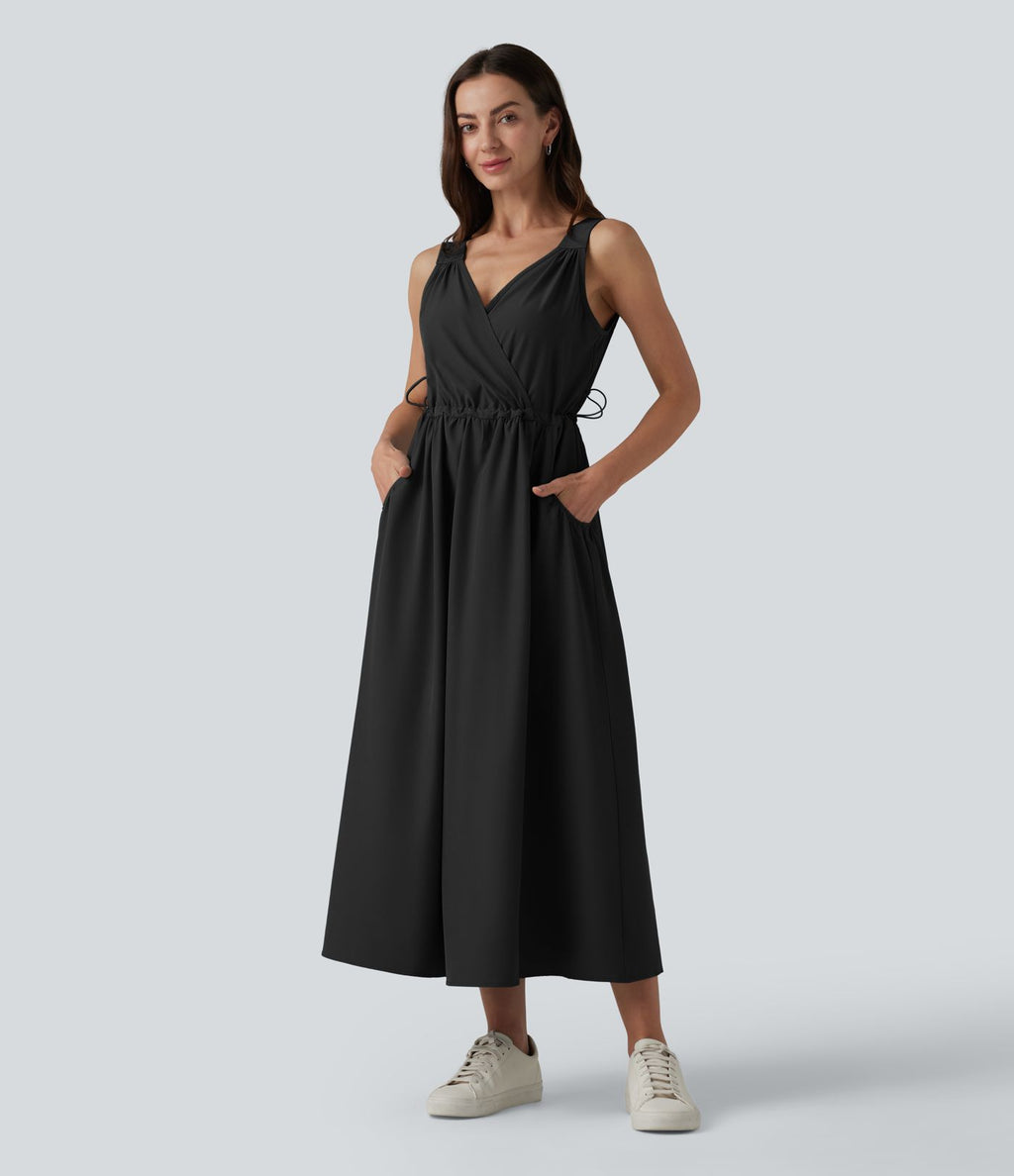 Robe casual midi sans manches à col en V avec poches