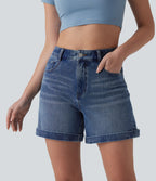 Halara Flex™ Short en denim taille mi-haute ourlet retroussé 12,5 cm avec poches