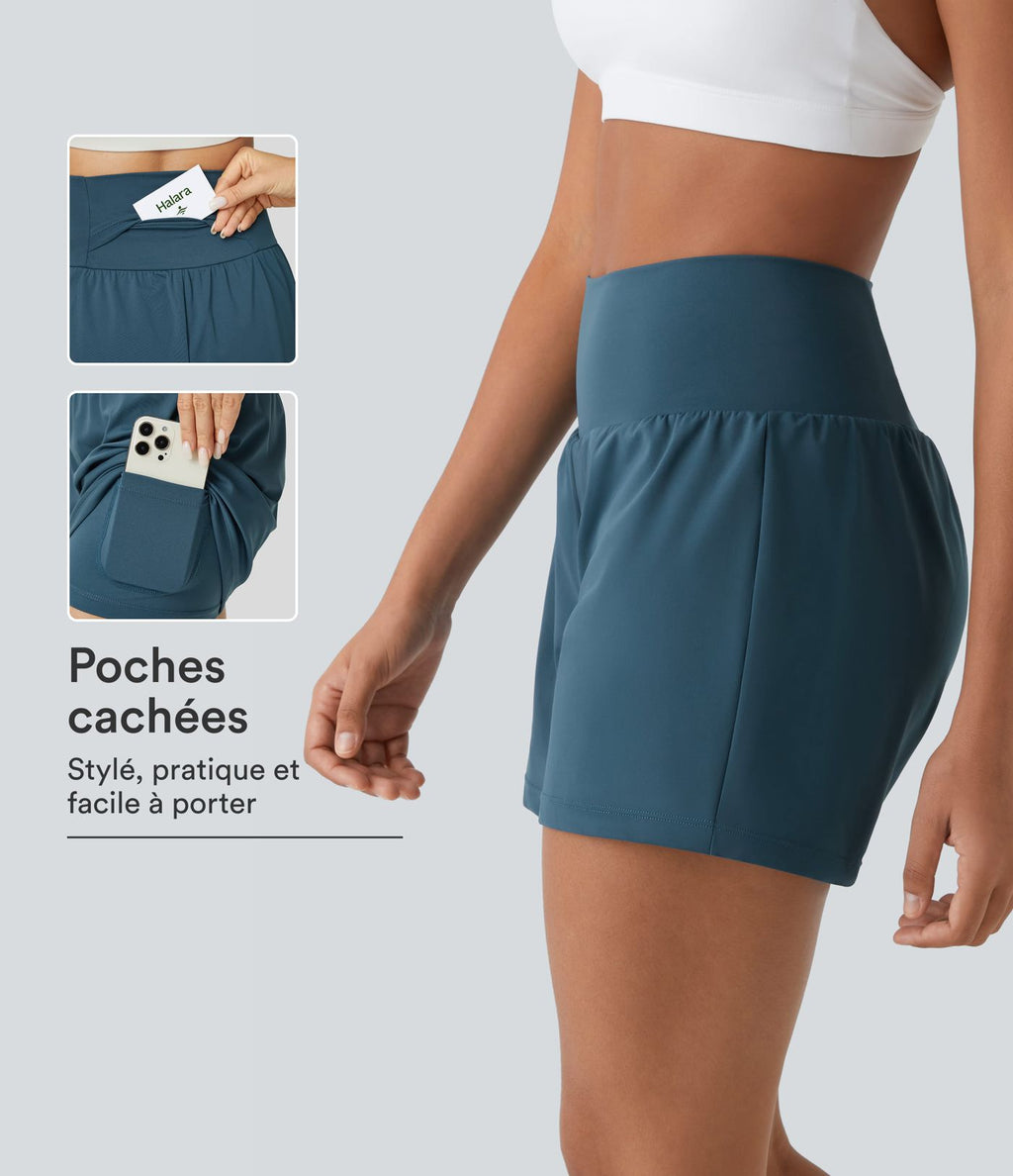 Short yoga 2-en-1 SoftlyZero™ Airy effet frais InstantCool taille très haute 12,5 cm avec poches, longueur allongée