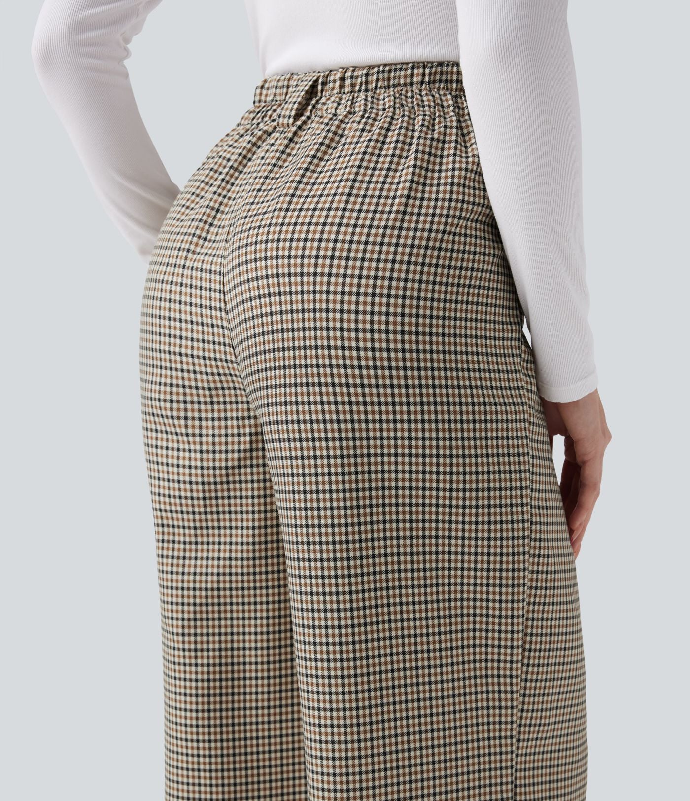 Pantalon tailleur ample taille haute à carreaux avec poches