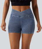 Halara Flex™  Shorts 7,5cm Denim Casual Taille Haute Poches Latérales Croisées en Maille Extensible