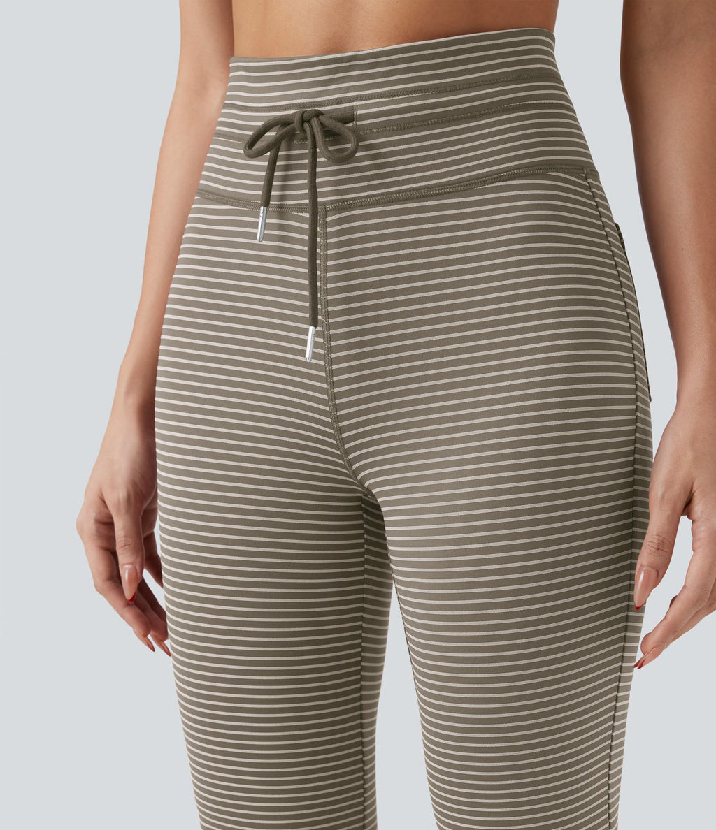 Pantalon de yoga évasé à rayures, taille haute, cordon et poches