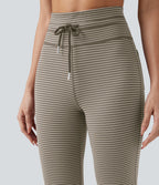 Pantalon de yoga évasé à rayures, taille haute, cordon et poches