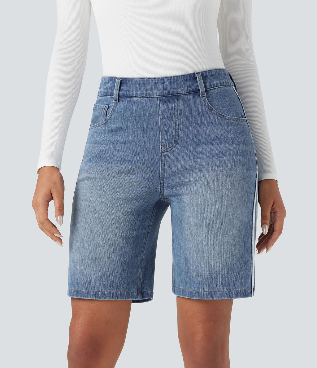 Short denim rayé Halara Flex™ taille haute avec poches