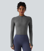 Haut de yoga Seamless Flow à demi-fermeture éclair, manches longues et trous pour les pouces
