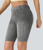 Halara Flex™ Short 22,8cm Casual En Denim Extensible Avec Poche Arrière Taille Midi