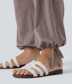 Pantalon de jogging décontracté à taille haute croisée avec poches latérales et cordon de serrage