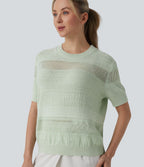 Pull tailleur col rond manches courtes crochet