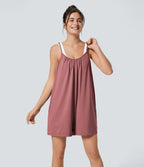 Combinaison Large Casual à Jambes Larges Solide avec Fines Bretelles Réglables Poches Latérales Plissées