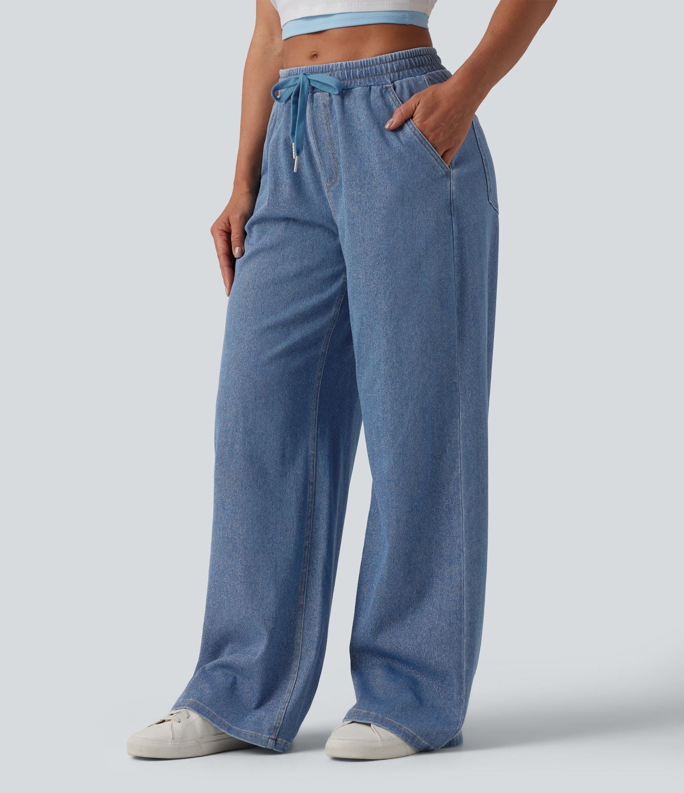 Jogging taille basse Halara Flex™ jambes larges, effet sparkle, avec poches
