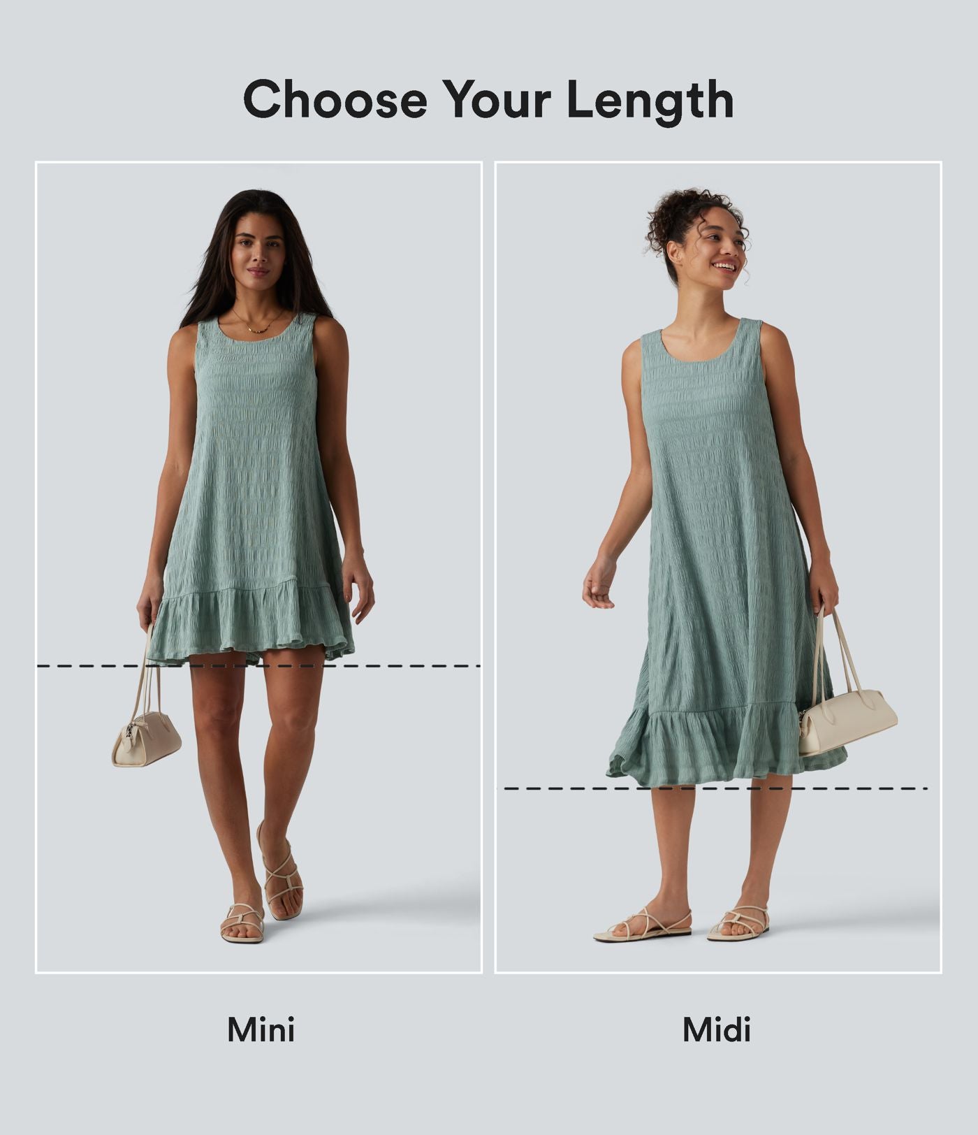 Robe courte décontractée sans manches à col rond, soutien-gorge intégré et ourlet à volants