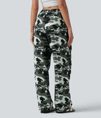 Pantalon cargo large décontracté camouflage taille mi-haute avec cordon de serrage et poches