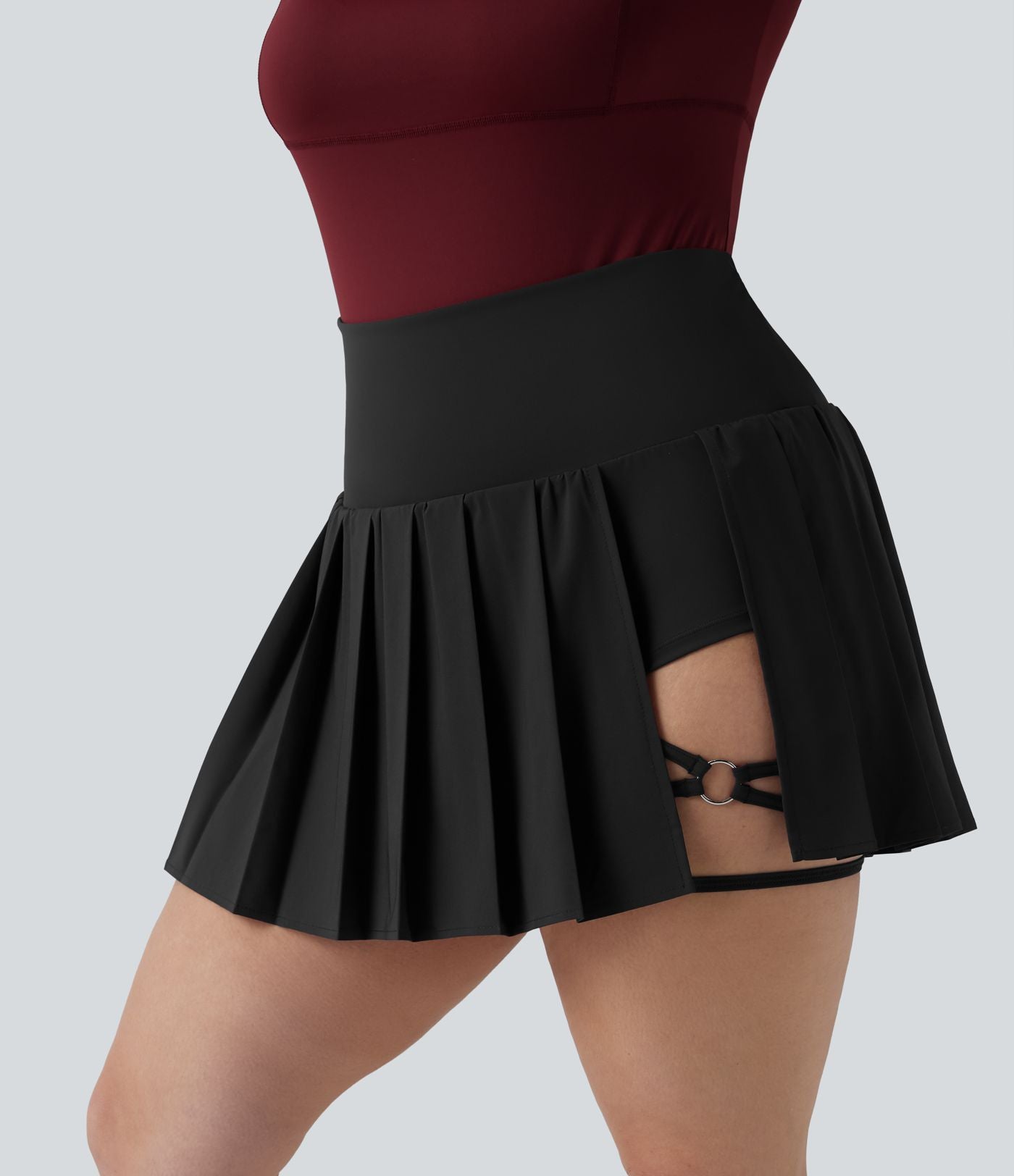 Breezeful™ Jupe-short yoga mini 2-en-1 grande taille à plis et ourlet asymétrique, taille haute, séchage rapide avec poches