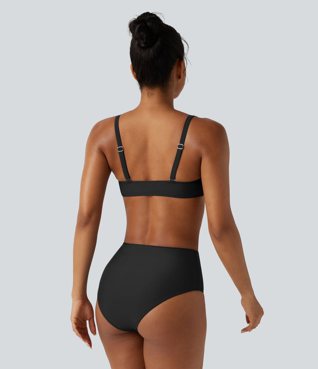 Ensemble bikini push-up gainant avec bretelles ajustables, design torsadé, fronces et brassière intégrée